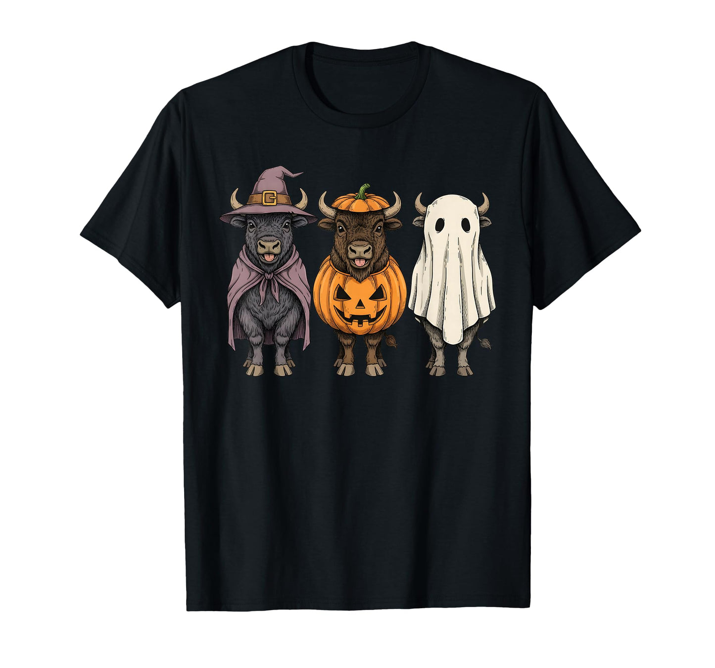 Spooky Ghost Bison Buffalo Lover Pumpkin Halloween T-Shirt