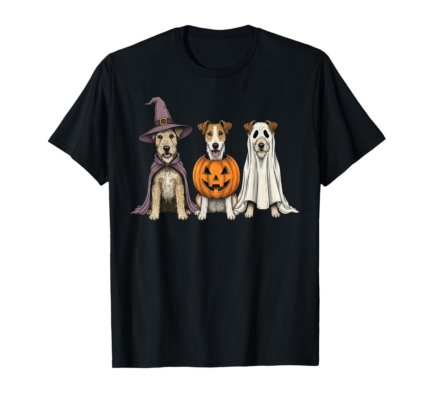 Spooky Ghost Fox Terrier Pumpkin Halloween Dog Lover T-Shirt