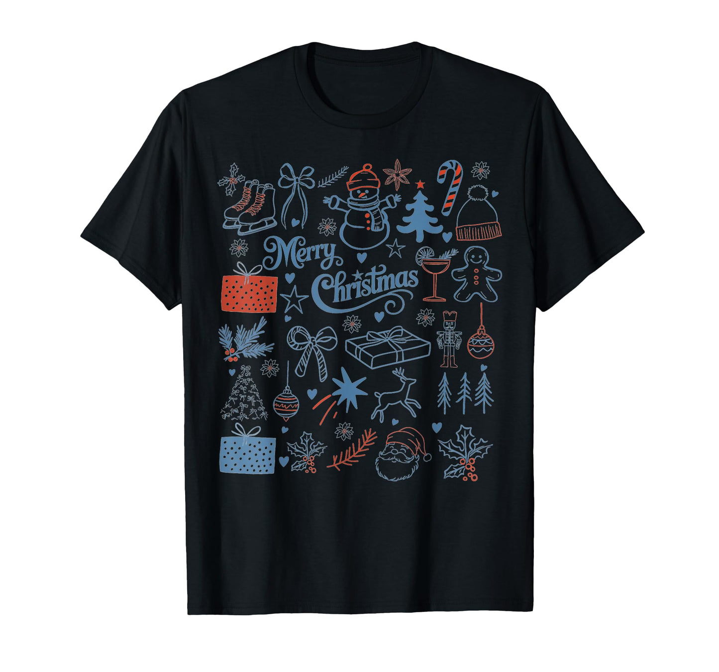 Retro Christmas Tree Santa Claus Festive Icons Xmas Cute T-Shirt