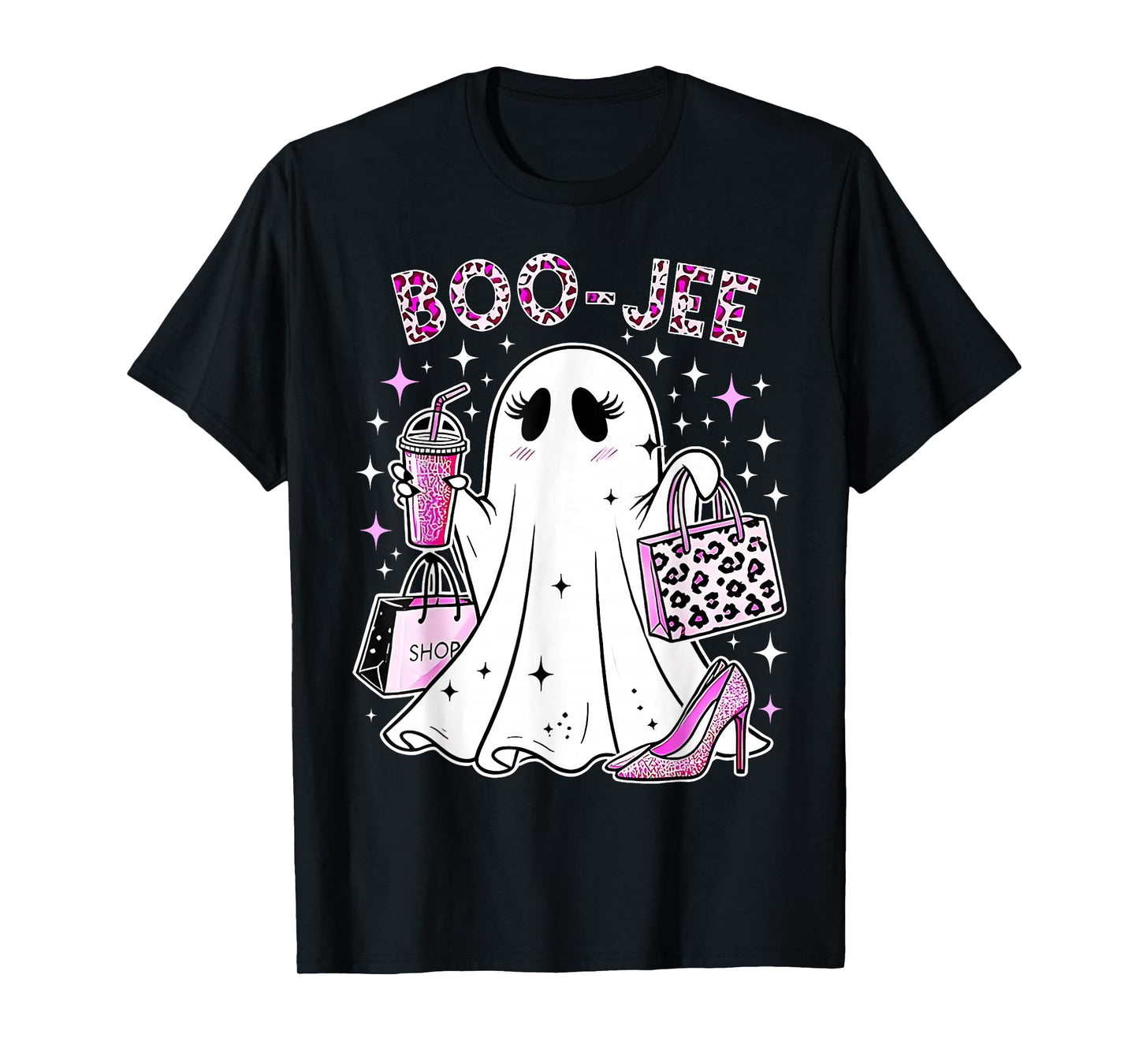 Coquette Pink Leopard Boo-JEE Ghost Halloween Women Girls T-Shirt