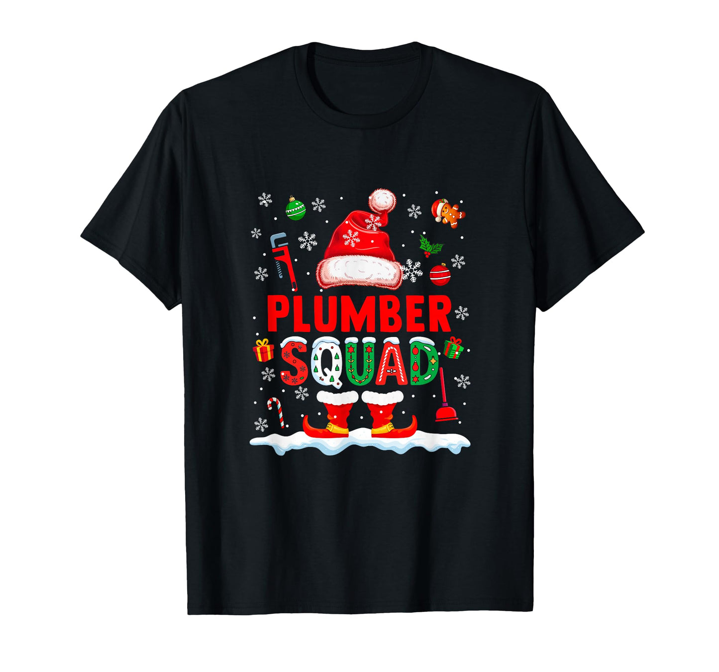 Plumber Squad Men Job Christmas Santa Costume Bow Tie T-Shirt
