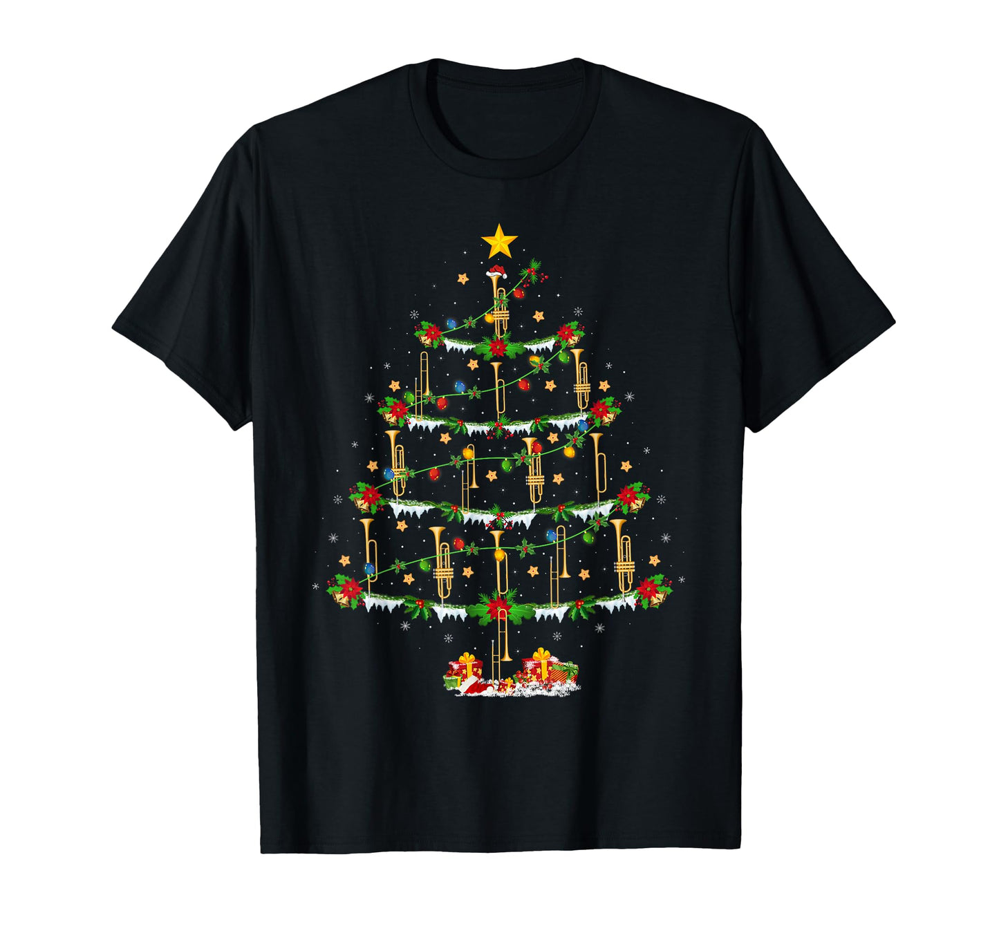 Trombone Christmas Tree Lights Music Lover Musical Xmas T-Shirt