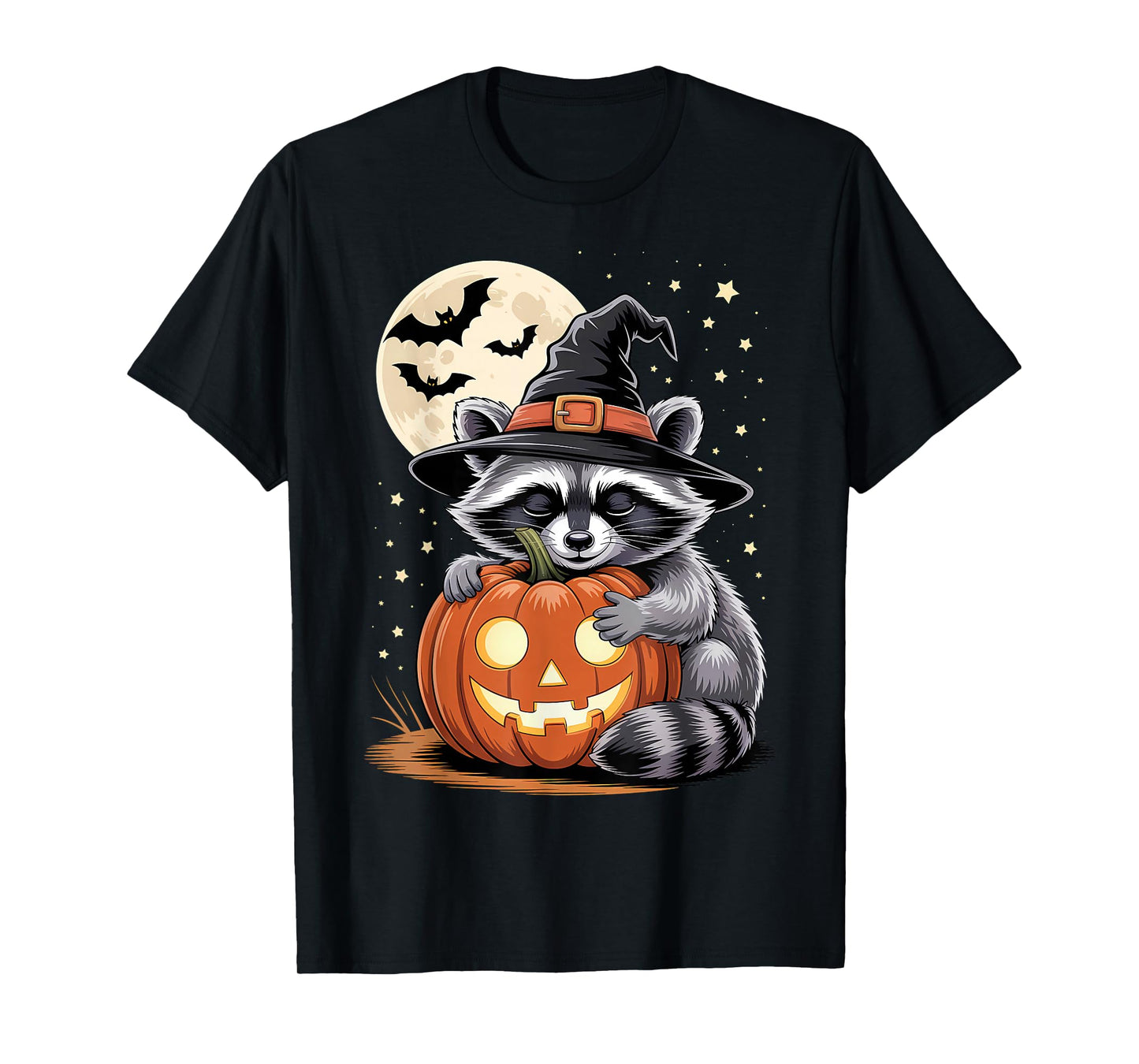 Halloween Raccoon Witch Hat Pumpkin Spooky T-Shirt