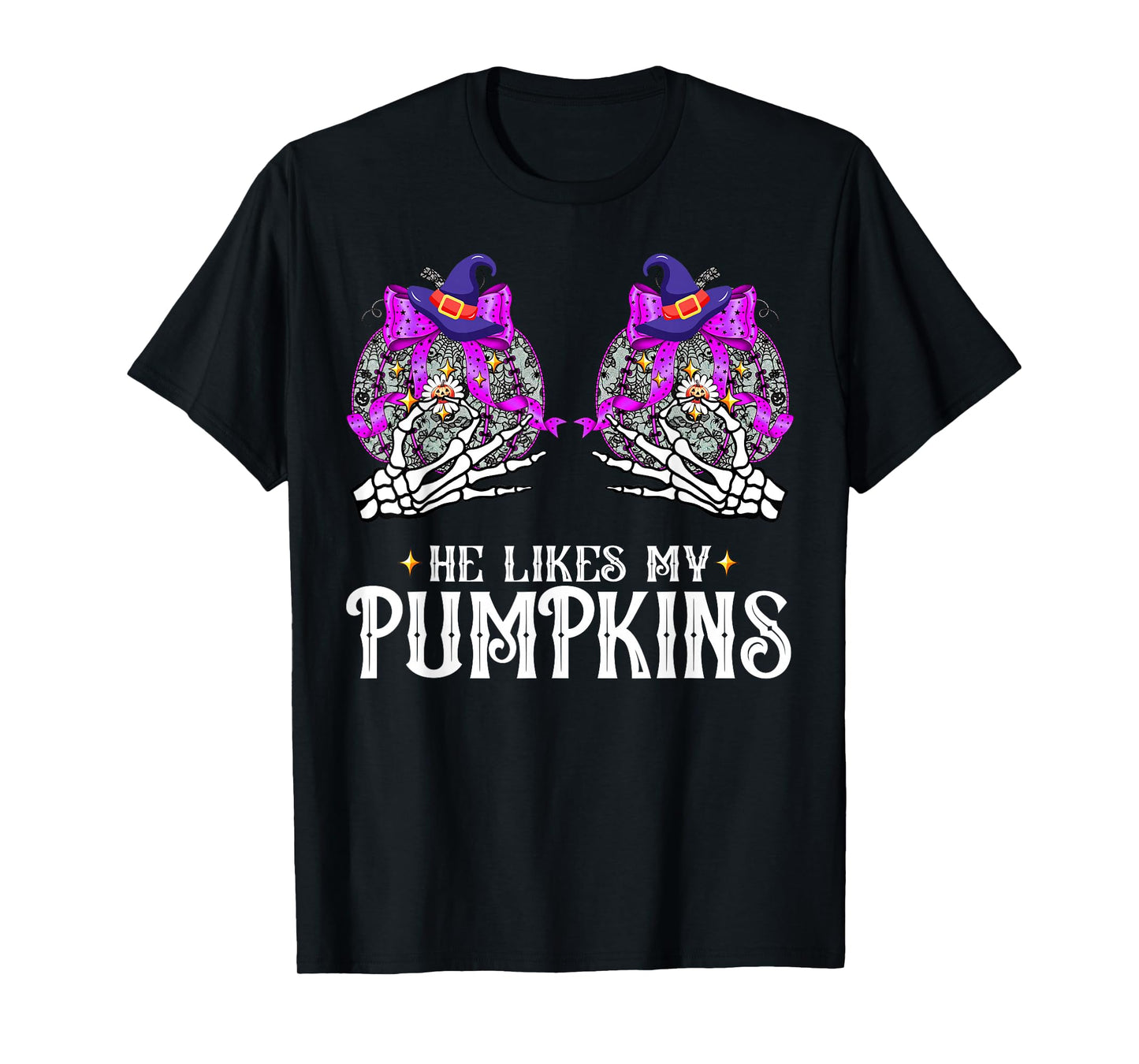 He Likes My Pumpkins I Like His Broomstick Halloween Couples T-Shirt