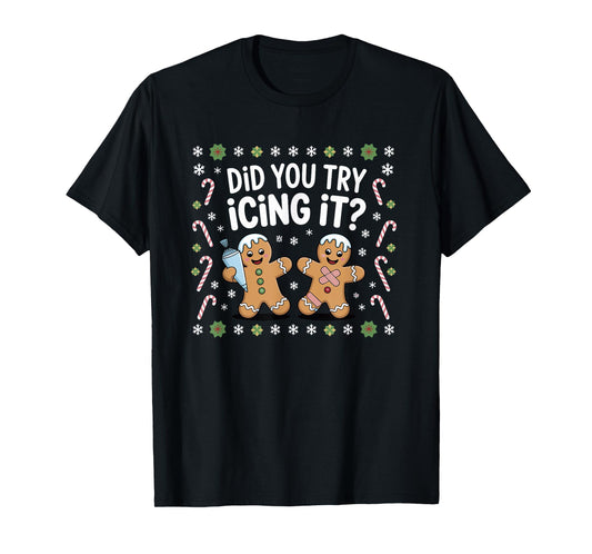 Did You Try Icing It Retro Christmas Gingerbread Nurse Squad T-Shirt