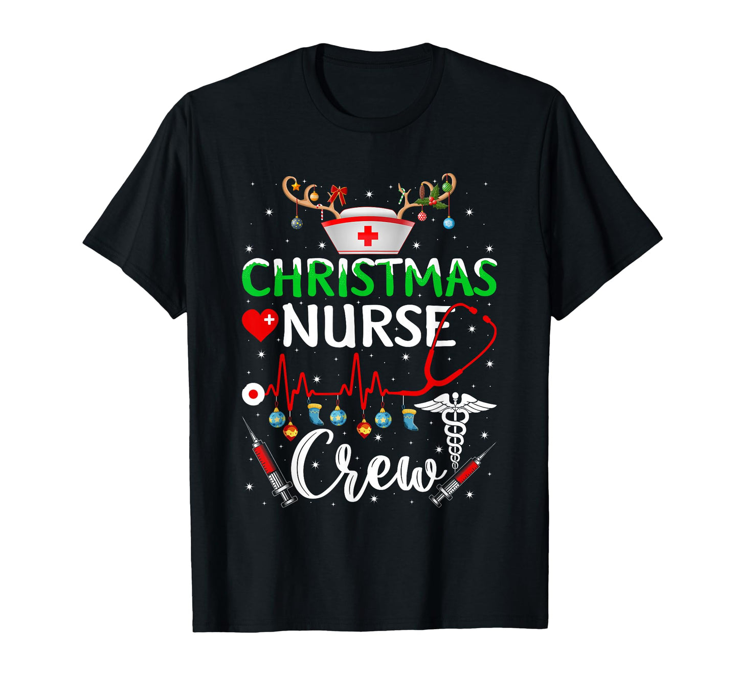Christmas Nurse Crew Reindeer Nurse Scrub Tops ER Rn Nursing T-Shirt