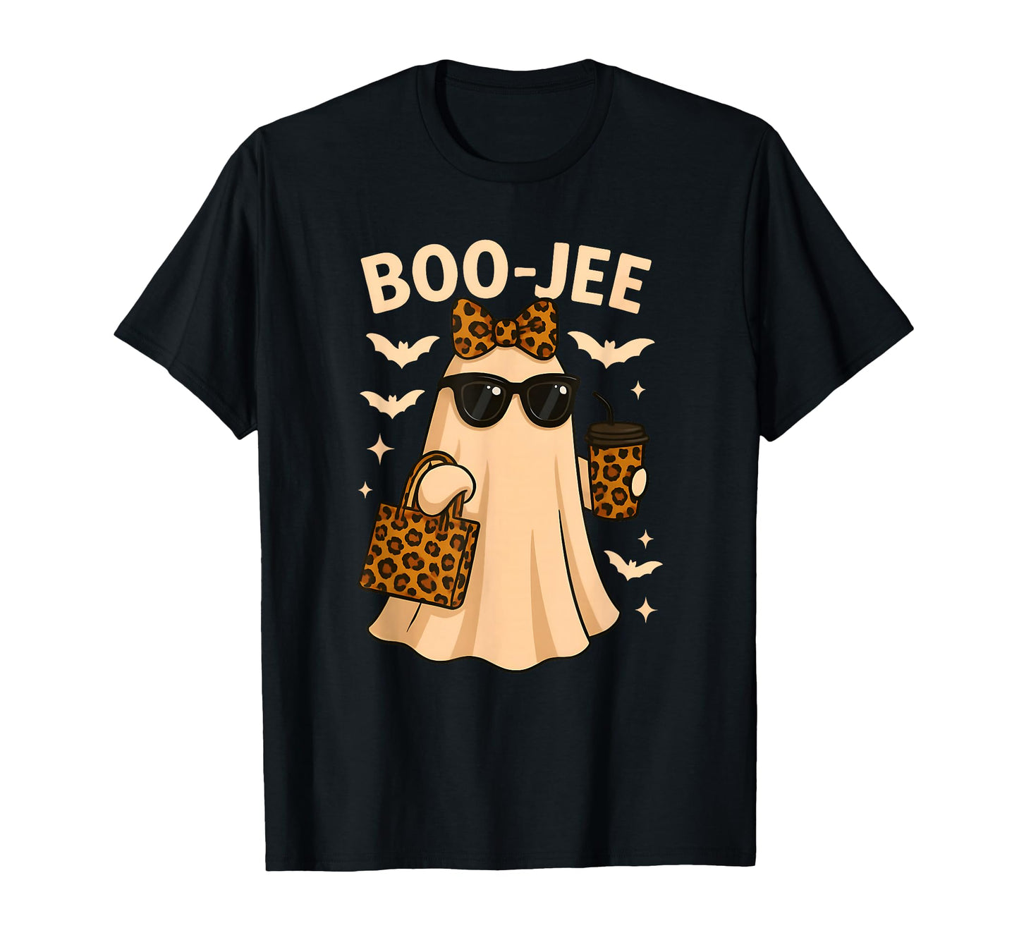 Coquette Leopard Ghost Coffee Boo-JEE Halloween Boujee T-Shirt