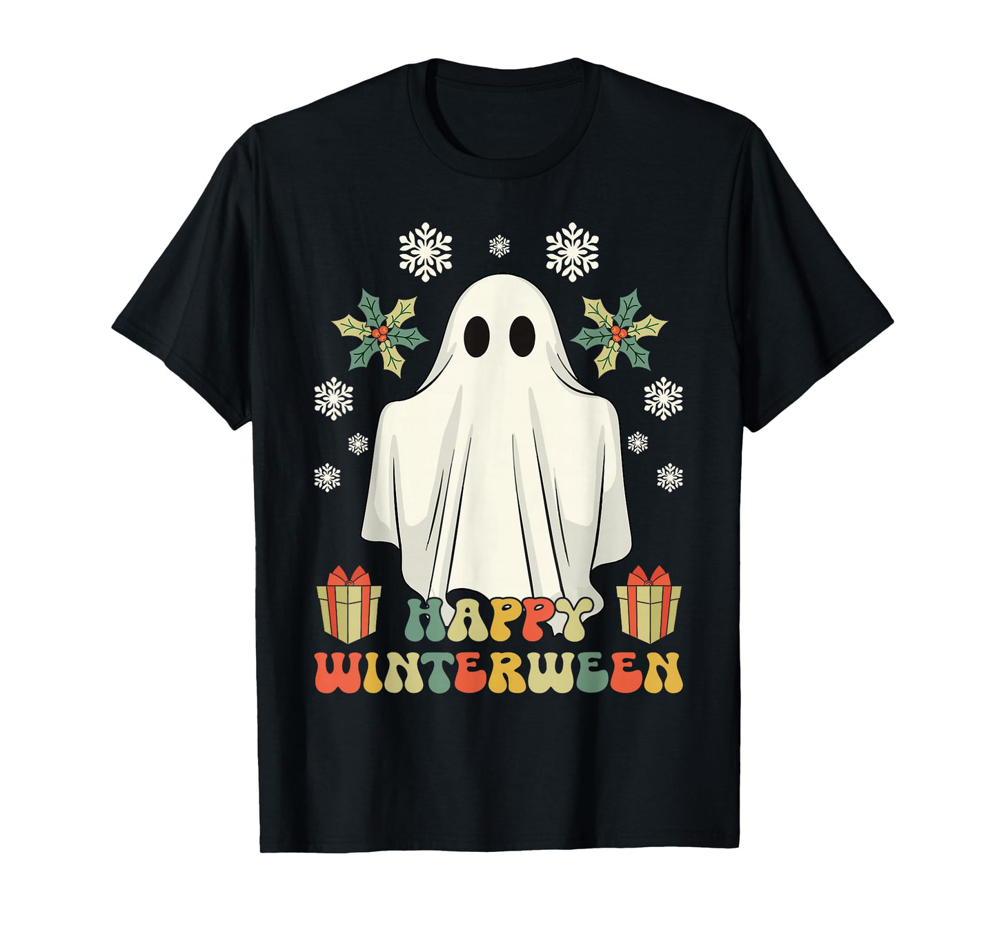 Happy Winterween Winter Halloween Ghost Retro Vintage T-Shirt