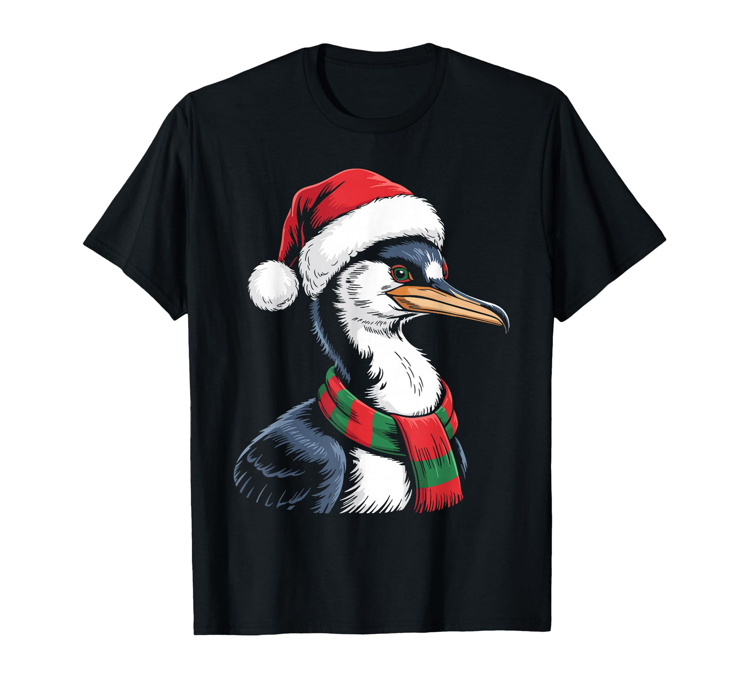 Cormorant Xmas Santa Hat Scarf Christmas Costume T-Shirt