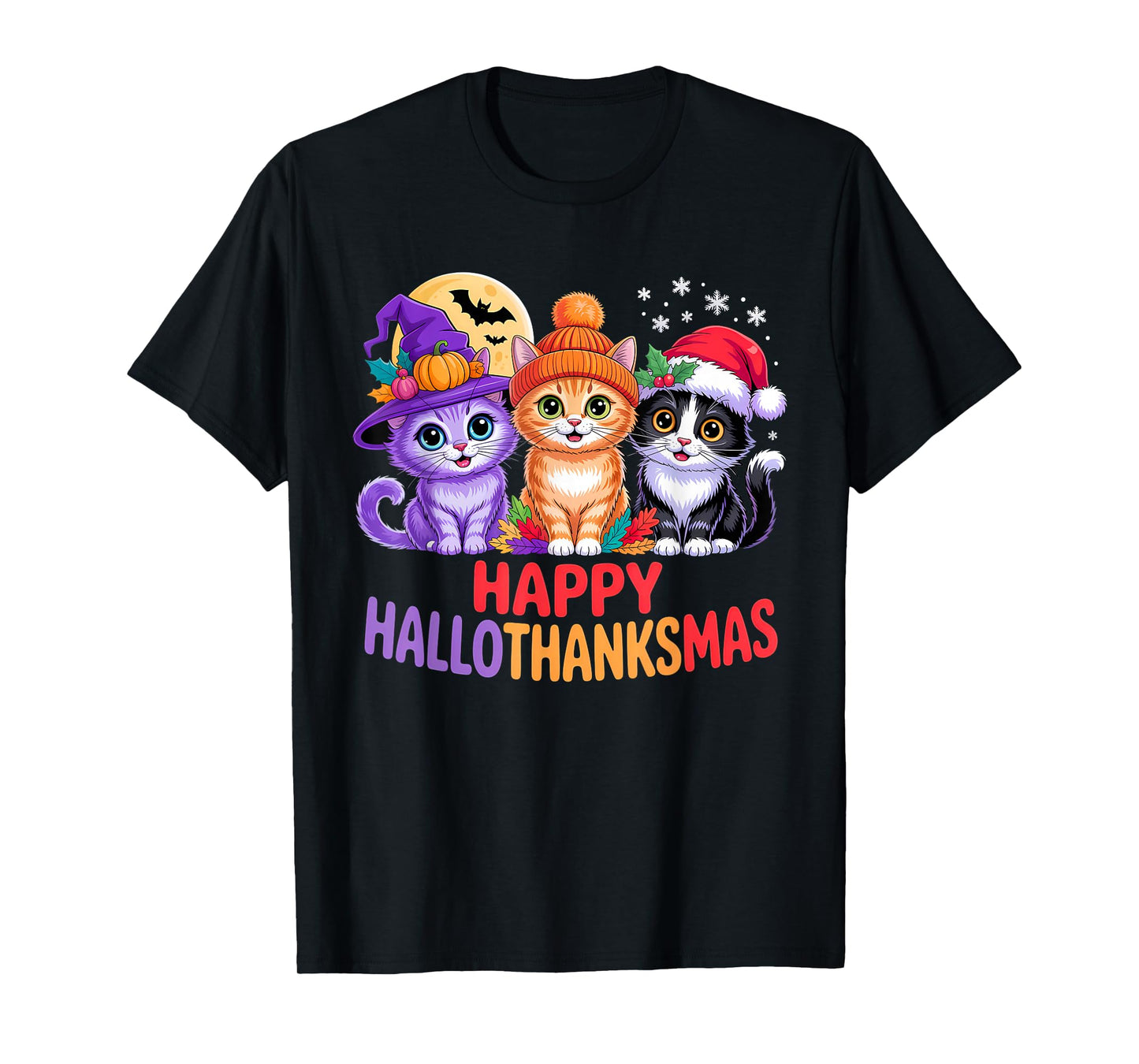 Halloween Thanksgiving Christmas Happy HalloThanksMas Cats T-Shirt
