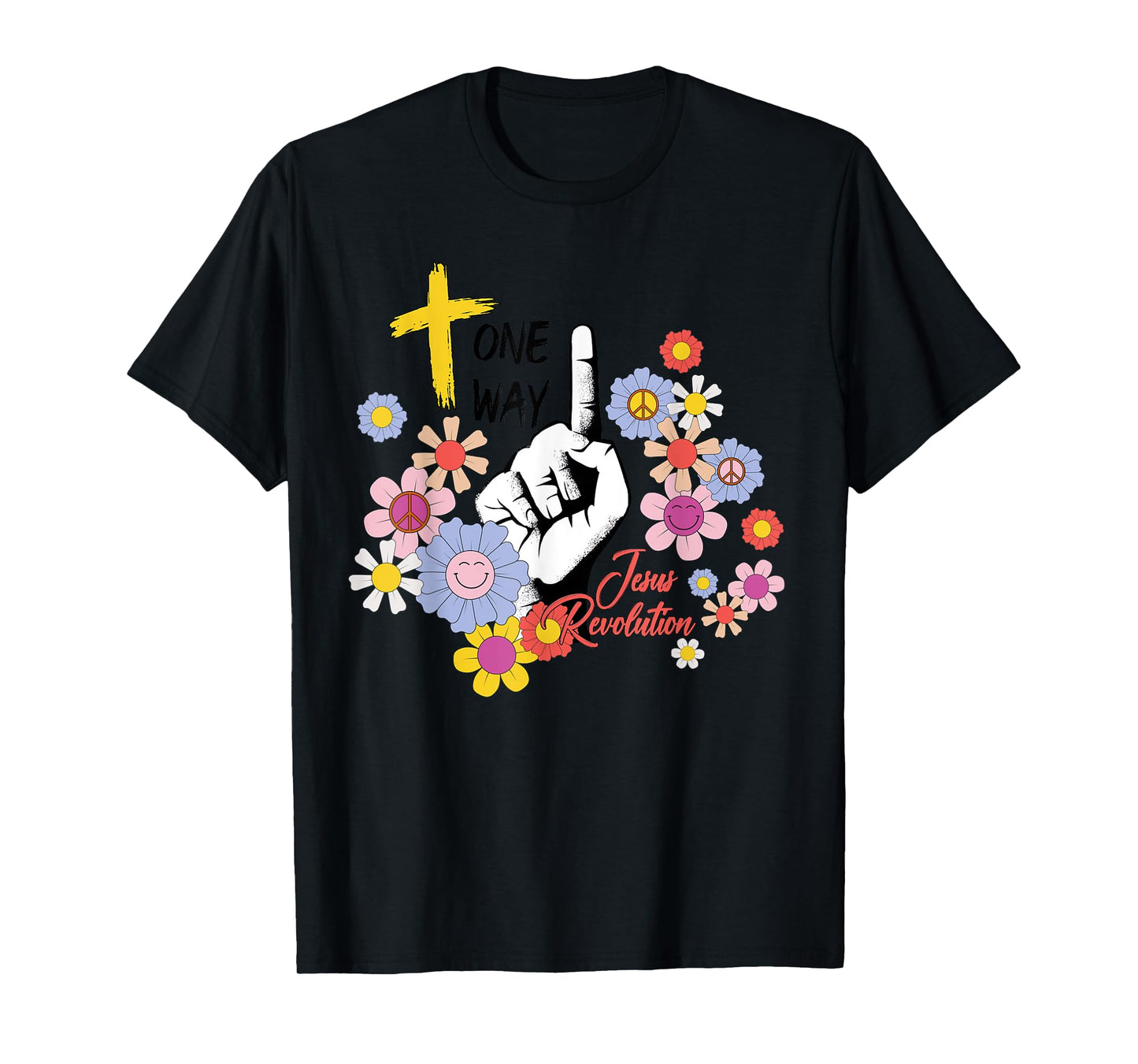 Groovy Retro Jesus Revolution Hippie Flowers One Way Women T-Shirt