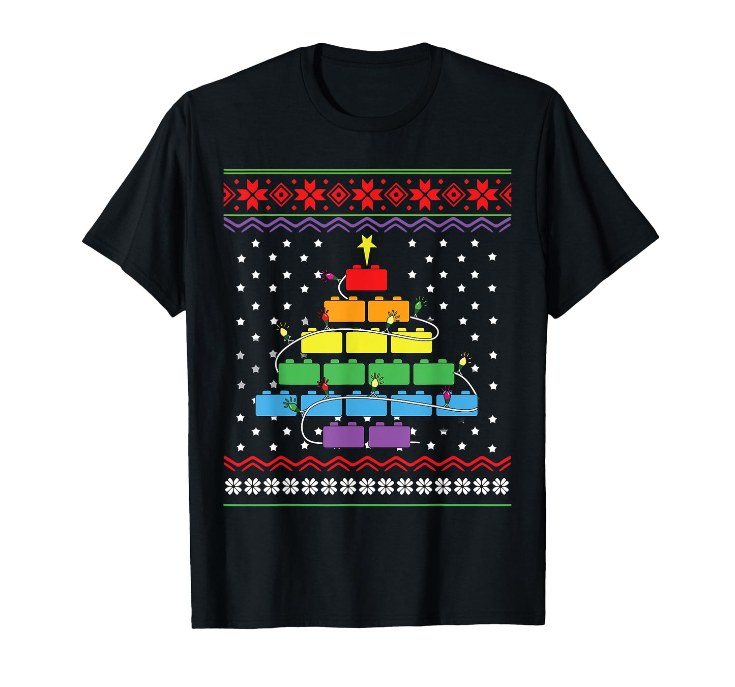 Christmas Tree Block Building Brick Builder Ugly Christmas T-Shirt