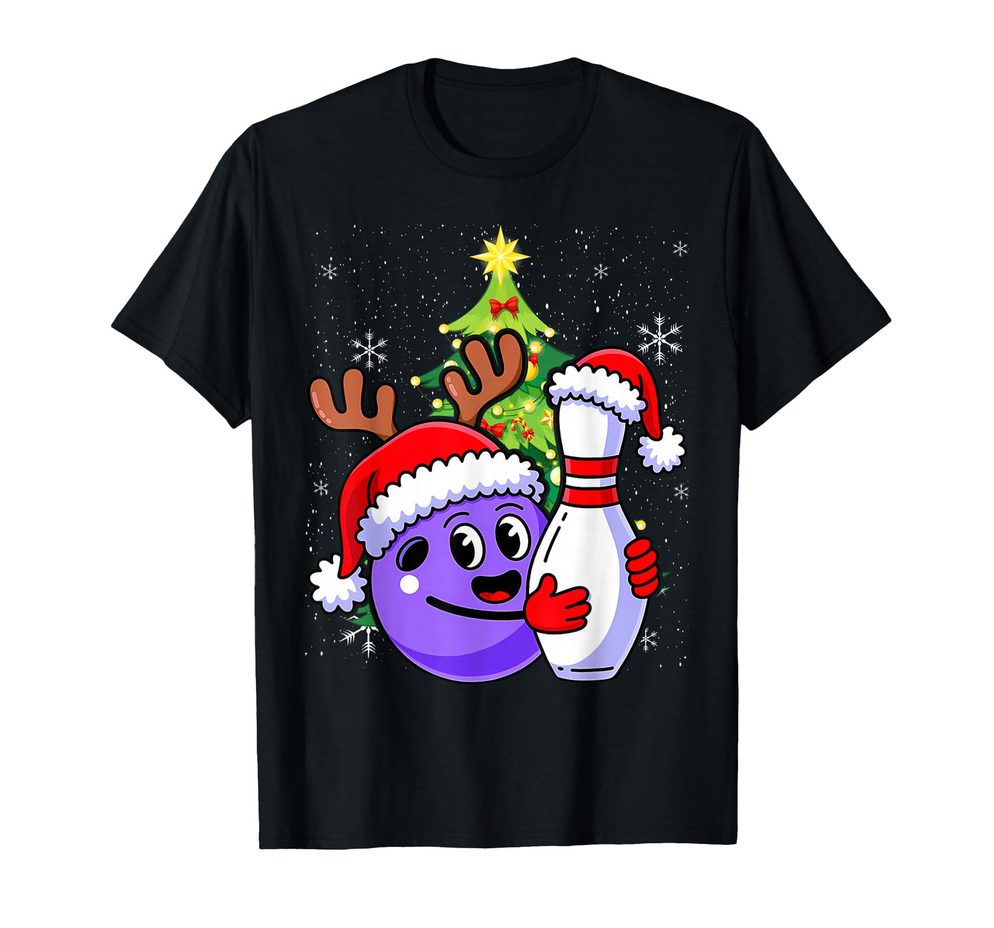 Funny Bowling Christmas Santa Hat Snow Reindeer Xmas Bowler T-Shirt