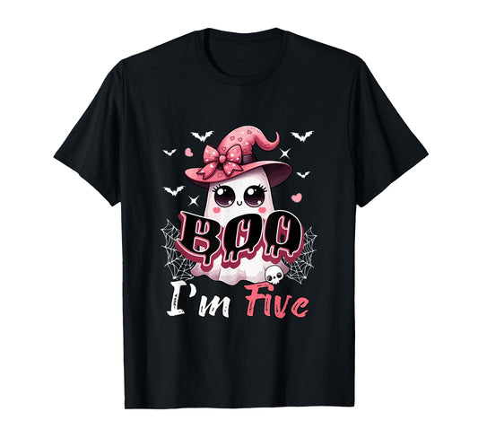 Boo I'm Five Halloween 5th Birthday Boo As Witch Lover Kids T-Shirt