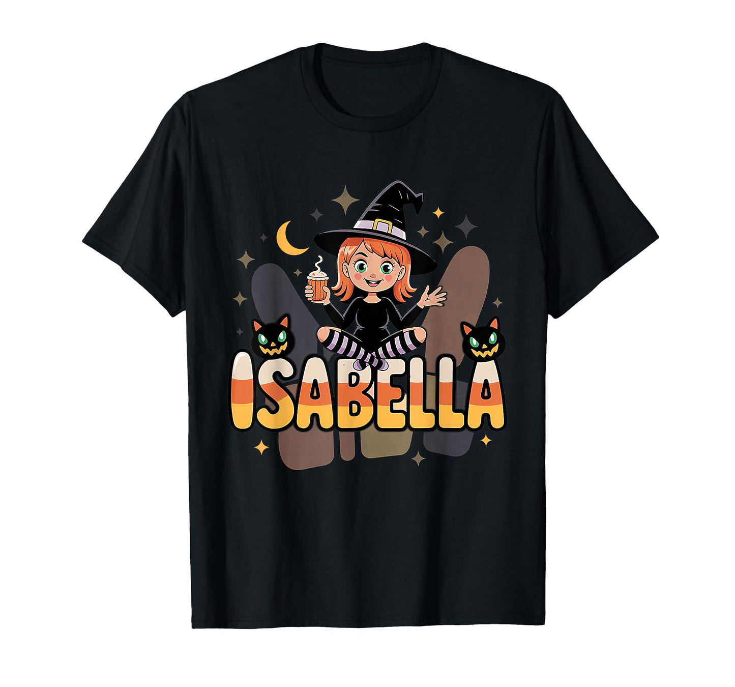 Isabella Witch Candy Corn Cat Halloween Women and Girls T-Shirt
