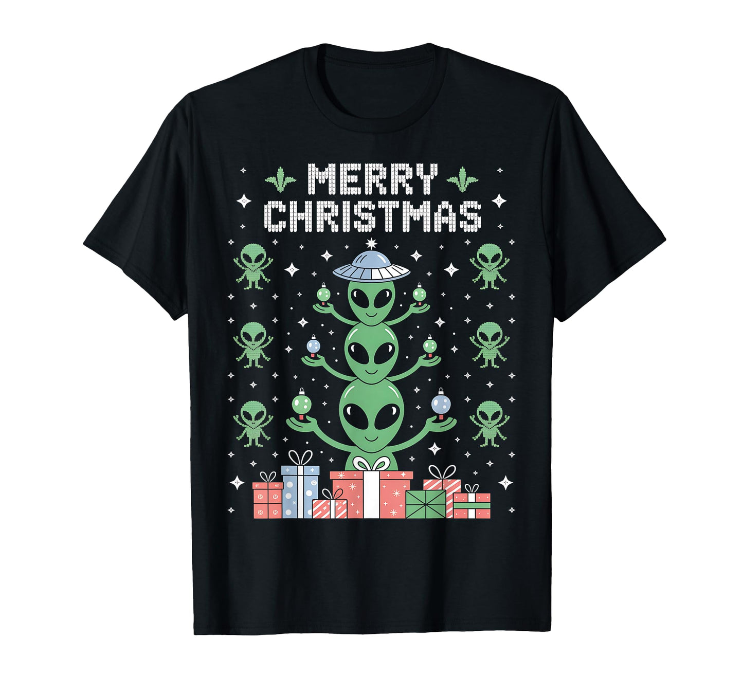 Funny Alien Trio Merry Ugly Christmas Santa Hat Gifts Xmas T-Shirt