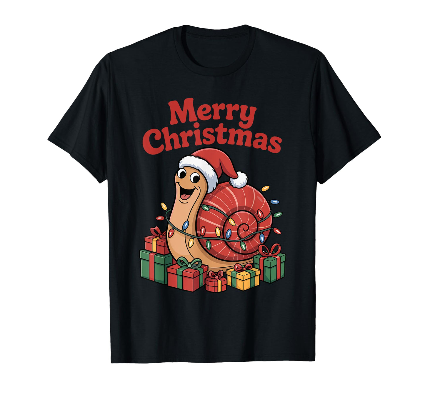 Funny Snail Santa Hat Animals Lovers Ugly Christmas Pajamas T-Shirt