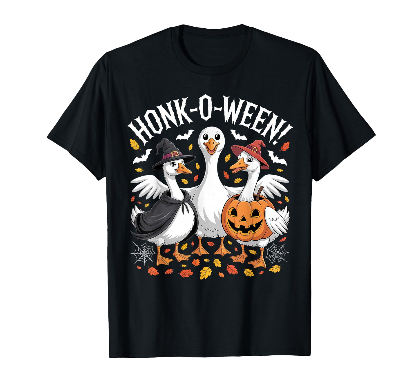 Honk-O-Ween Funny Halloween Goose Witch Pumpkin Spooky Crew T-Shirt