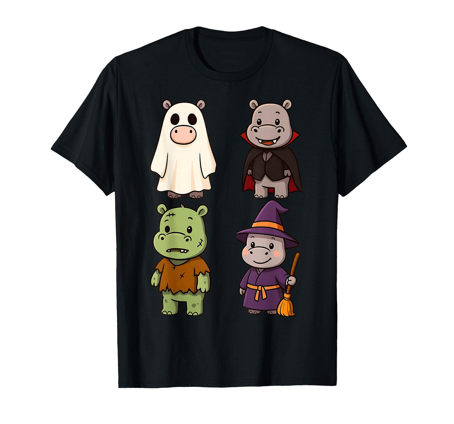 Halloween Cute Hippo Witch Vampire Ghost Zombie Boys Girls T-Shirt