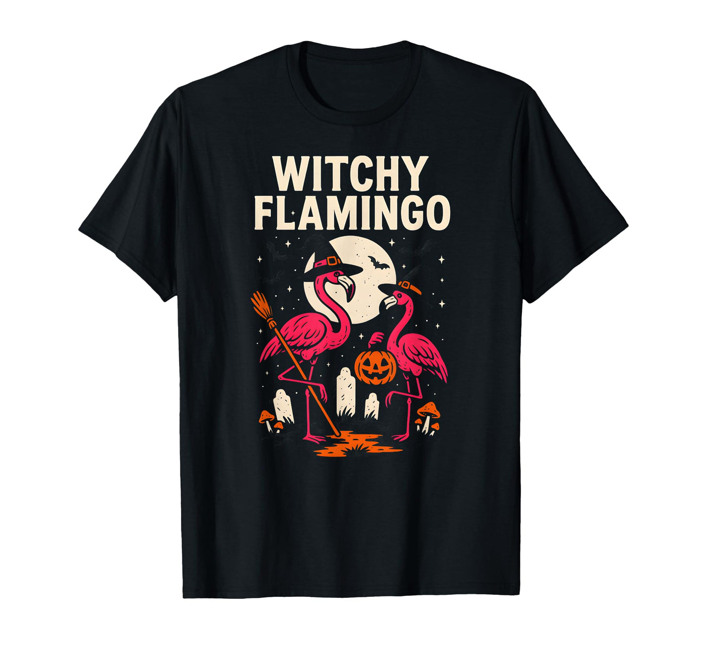Flamingo Witchy Flamingo Fun Womens Spooky Pink T-Shirt