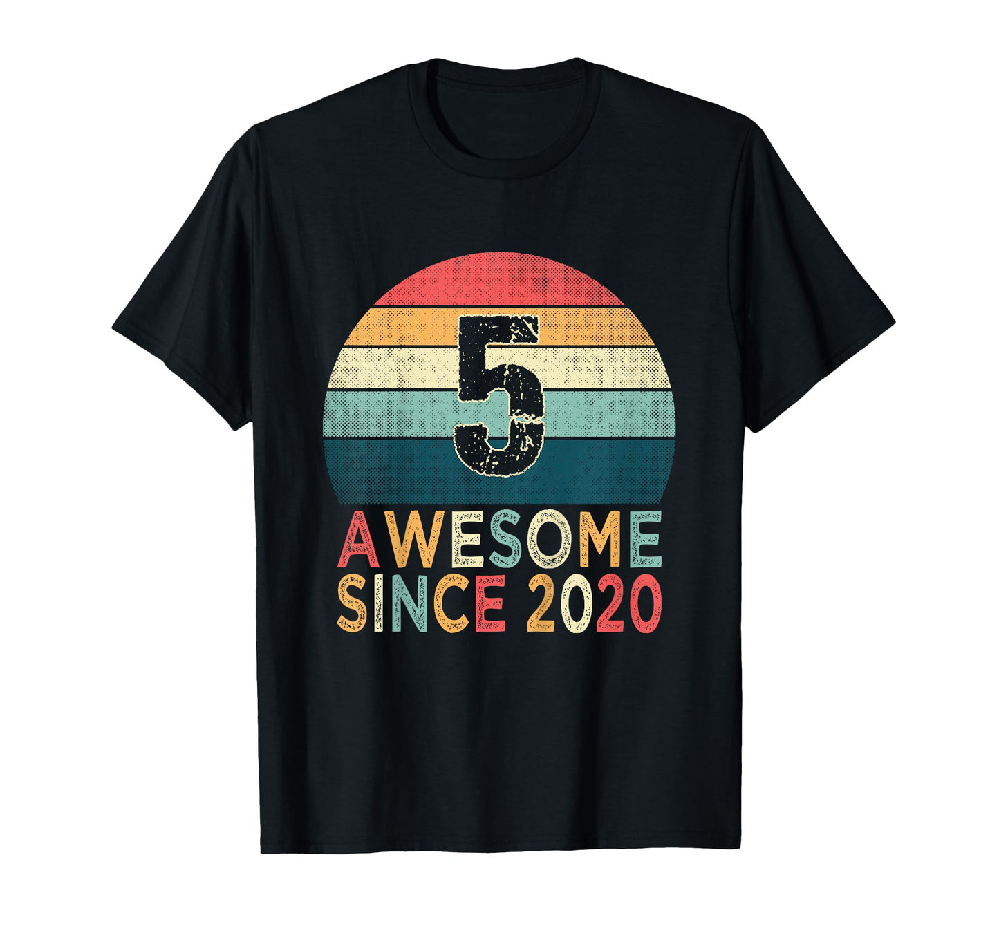 Kids 5th Birthday Vintage Retro 5 Years Old Awesome Since 2020 T-Shirt