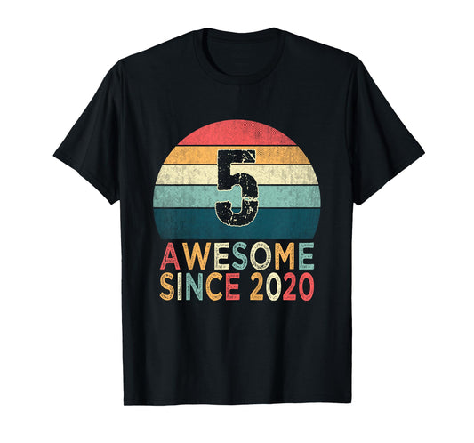 Kids 5th Birthday Vintage Retro 5 Years Old Awesome Since 2020 T-Shirt
