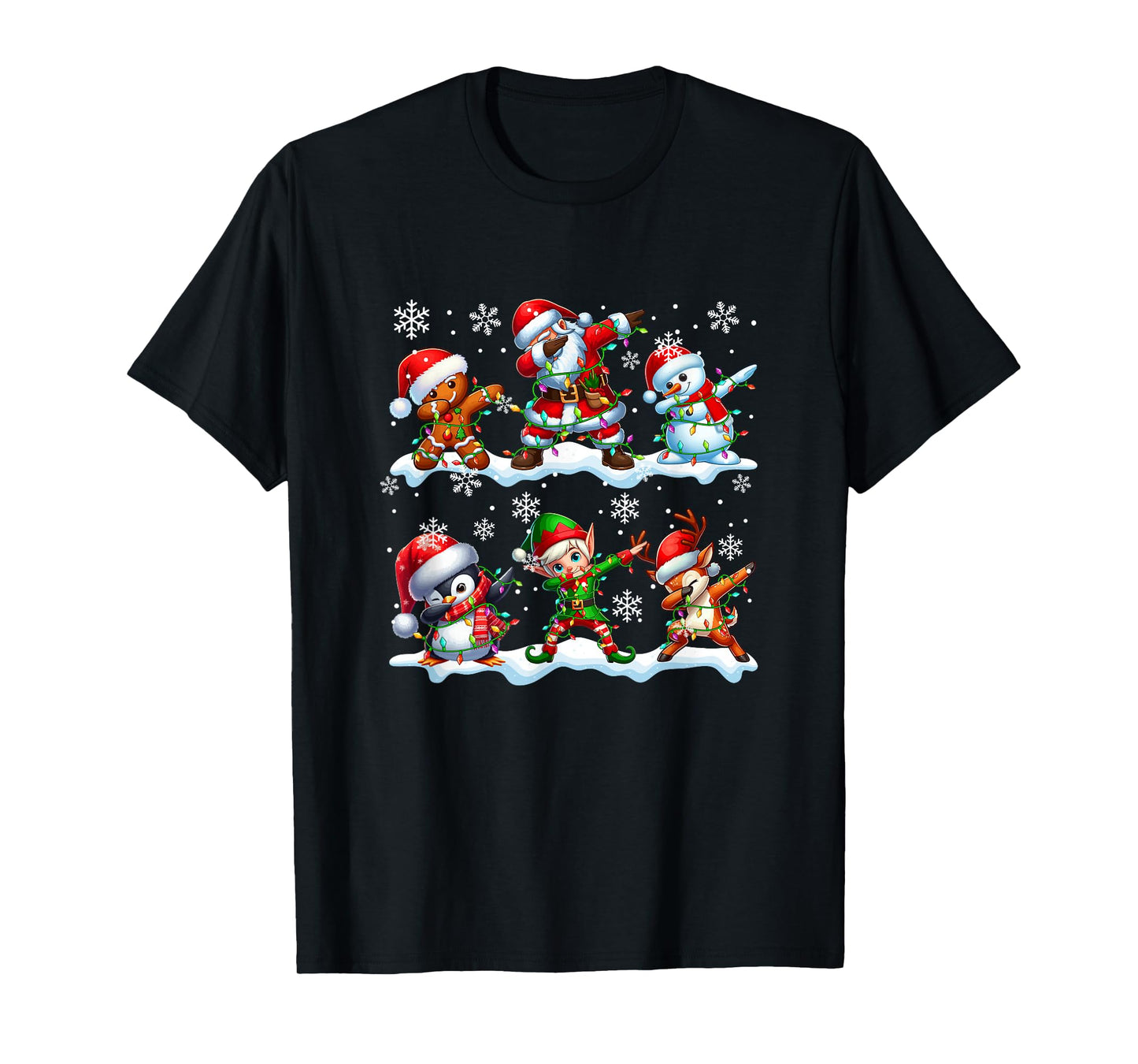 Xmas Group Dabbing Gingerbread Reindeer Santa Elf Snowman T-Shirt
