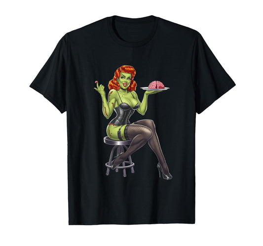Retro Zombie Pin Up Girl Burlesque Vintage Horror Halloween T-Shirt