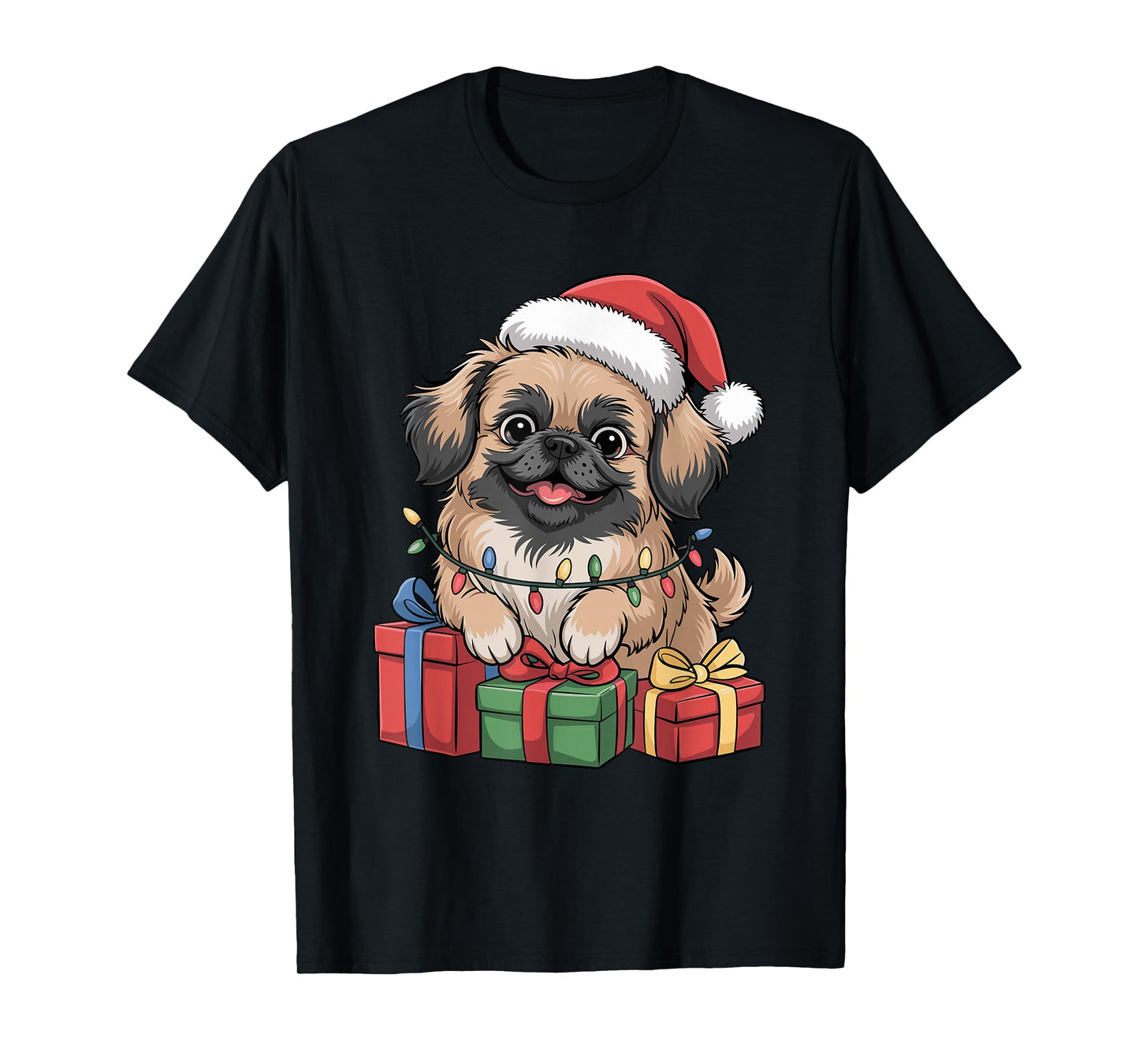 Cute Pekingese Santa Hat Christmas Xmas Dog Lovers Holiday T-Shirt