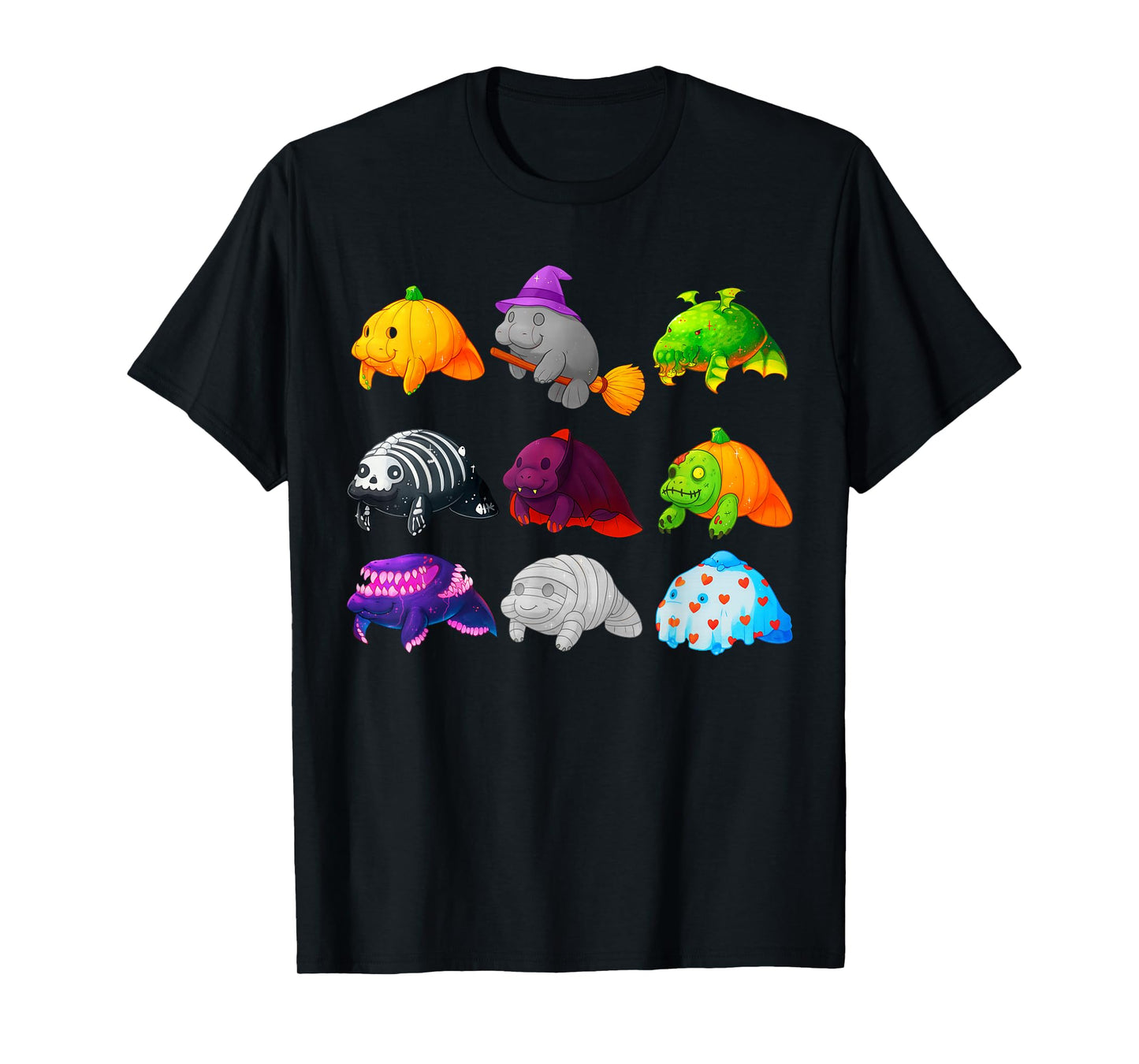 Cute Halloween Manatee Witch Costume Cartoon Graphic T-Shirt