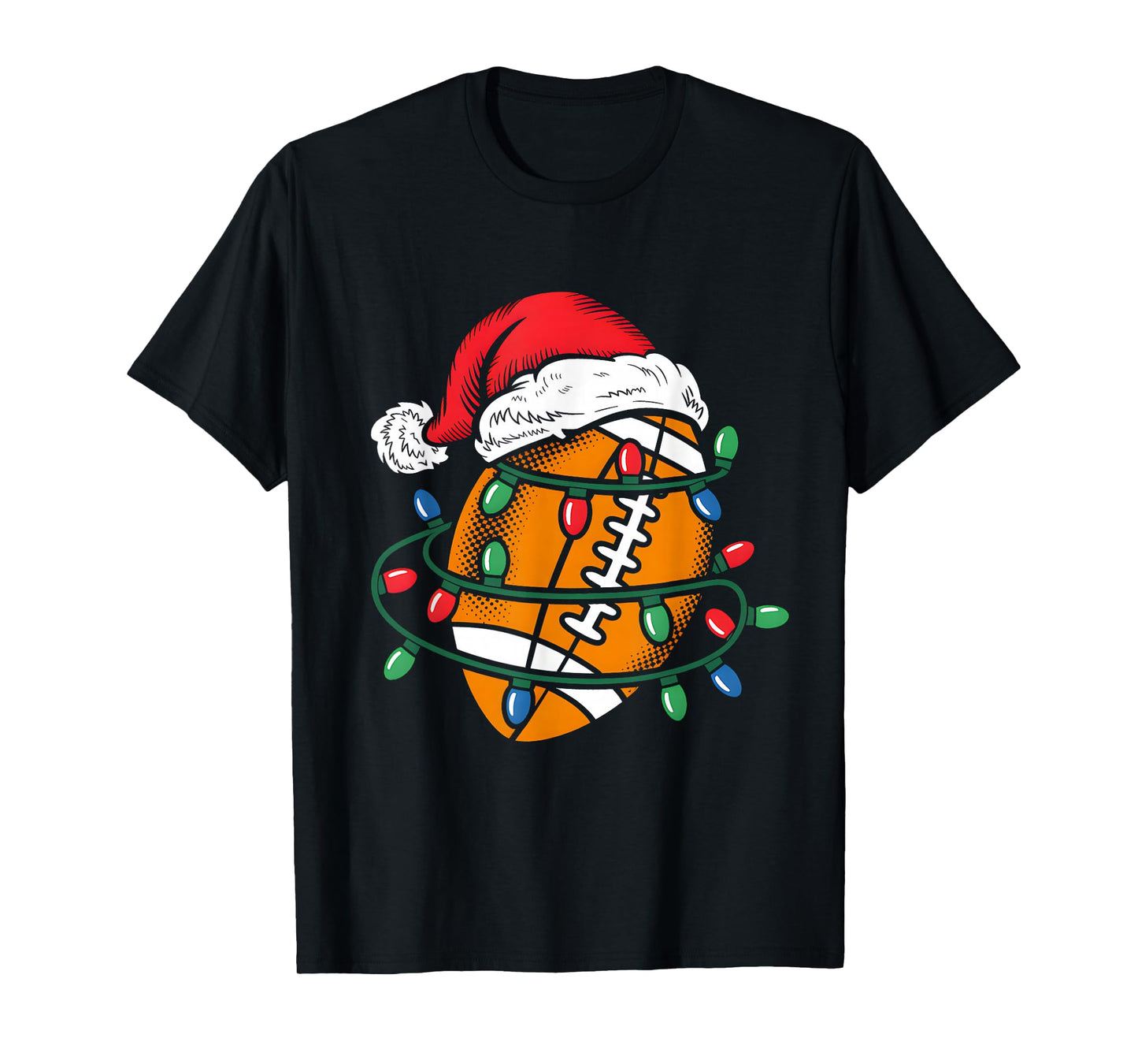 Football Ball Santa Hat Xmas Funny Christmas Football Lover T-Shirt