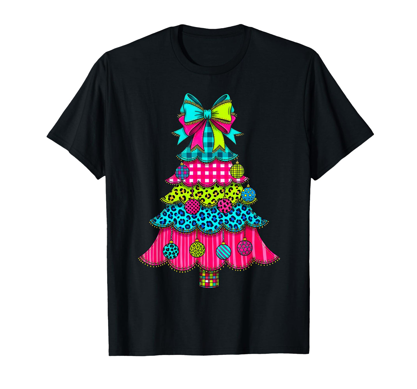 Preppy Christmas Tree Patchwork Vintage Men Women Kids Xmas T-Shirt