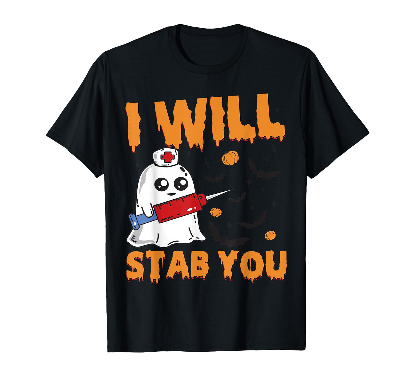I Will Stab You Ghost Nurse Retro Funny Halloween for Nurses T-Shirt