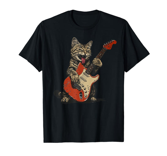 Rock and Roll Guitar Cat Vintage ROCK Guitarist Cat T-Shirt
