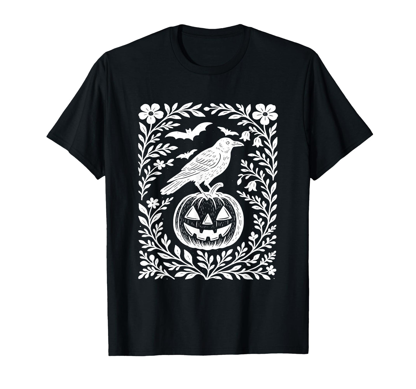 Floral Crow Halloween Boho Pumpkin Spooky Jack O Lantern T-Shirt