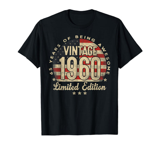 Vintage 1960 Limited Edition 65-Year-Old Gifts USA Flag T-Shirt