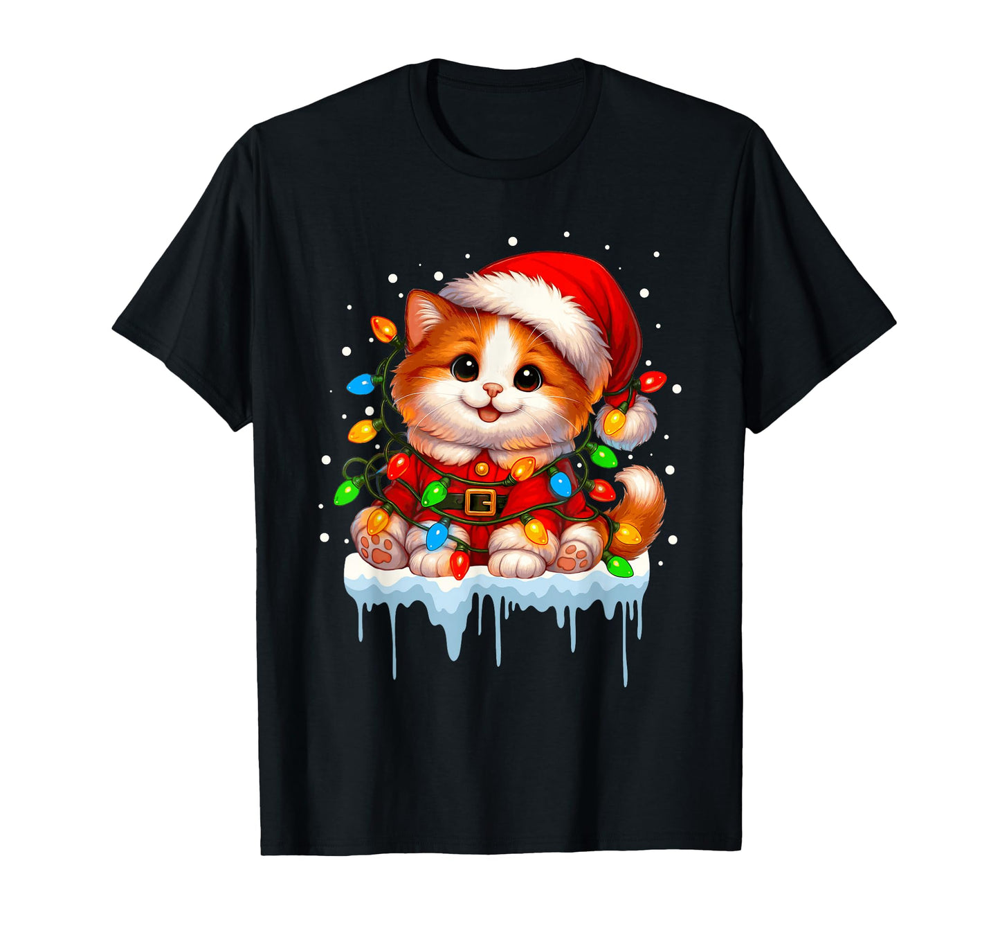 Santa Cat Christmas Tree Lights Holiday Xmas Men Women Kids T-Shirt