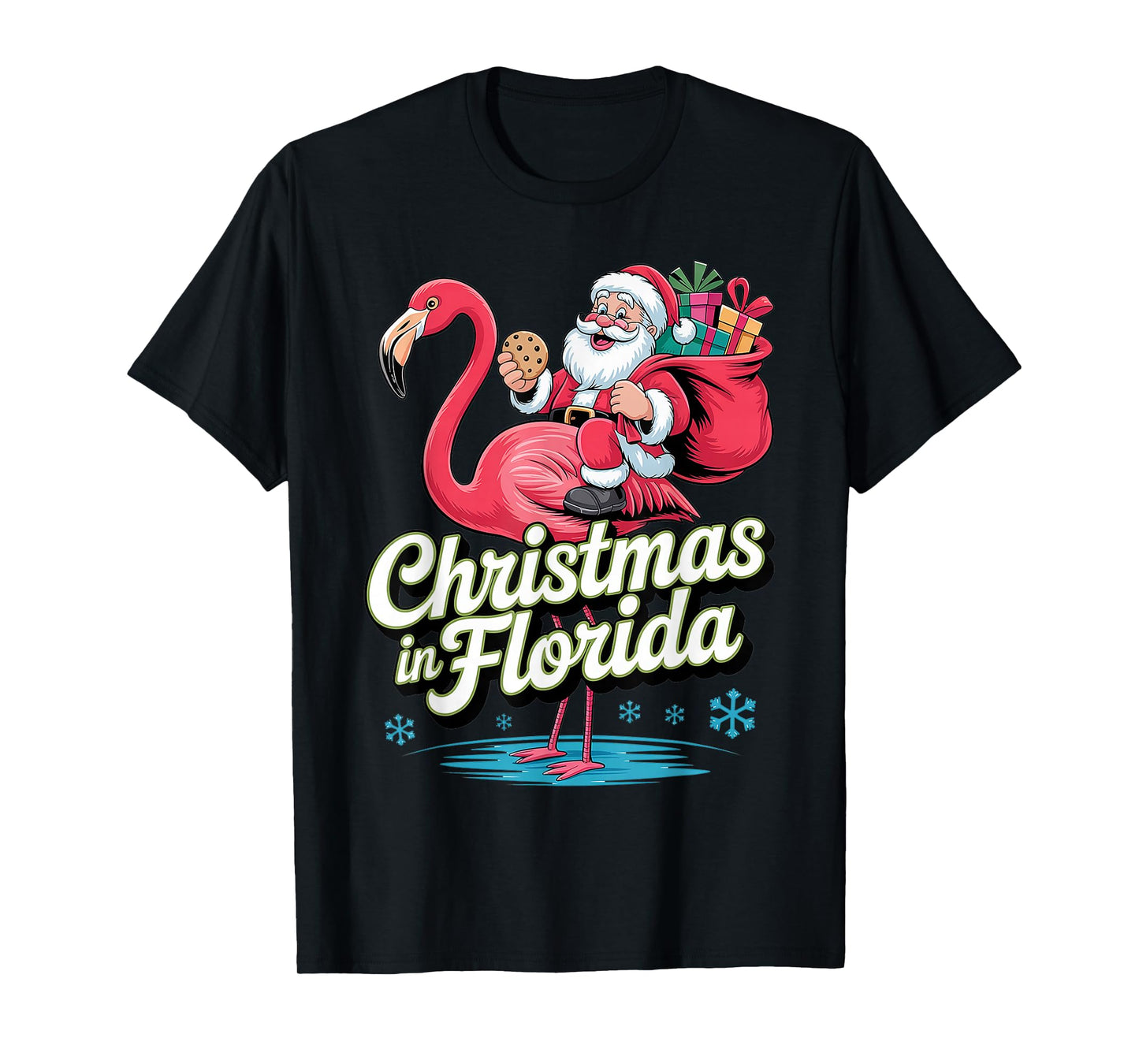 Christmas in Florida Santa Riding Flamingo Funny Tropical T-Shirt