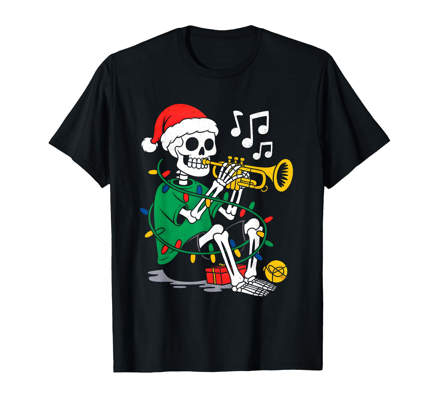 Xmas Santa Skeleton Playing Trumpet Funny Christmas Boys T-Shirt