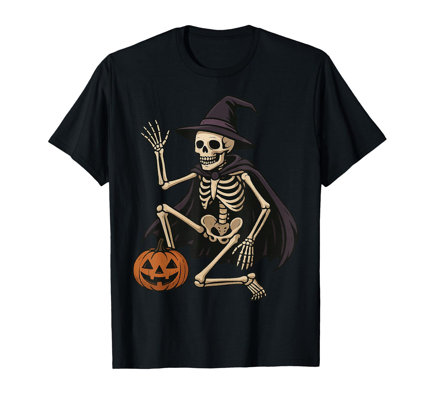 Halloween Skeleton in Witch Costume with Pumpkin Head T-Shirt