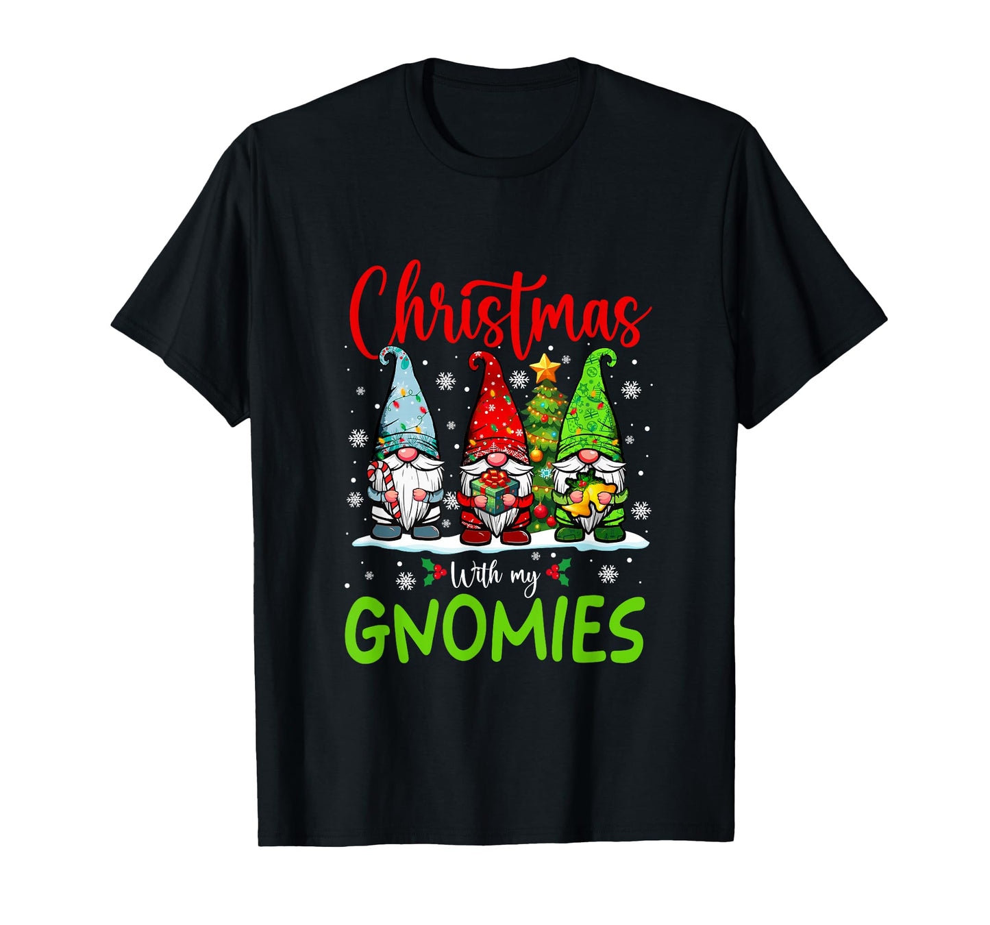 Christmas with My Gnomies Three Gnomes Xmas Tree Lights T-Shirt