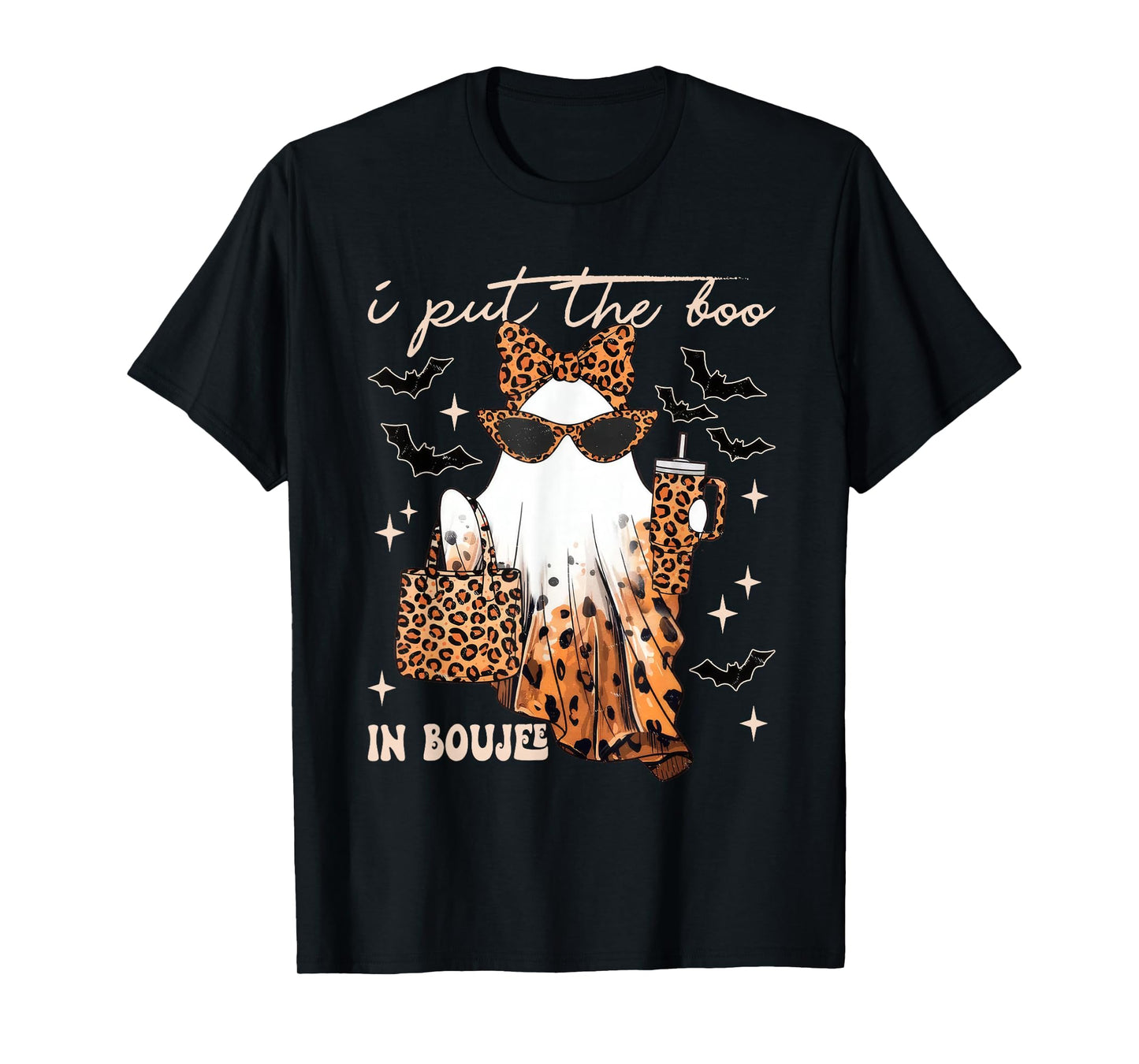 Coquette Leopard Boujee Ghost Coffee Halloween October Vibes T-Shirt