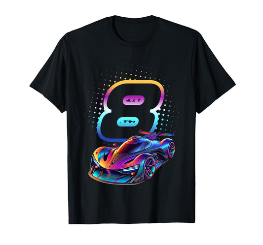 8 Year Old Race Car 8th Birthday Futuristic Racing Racecar T-Shirt