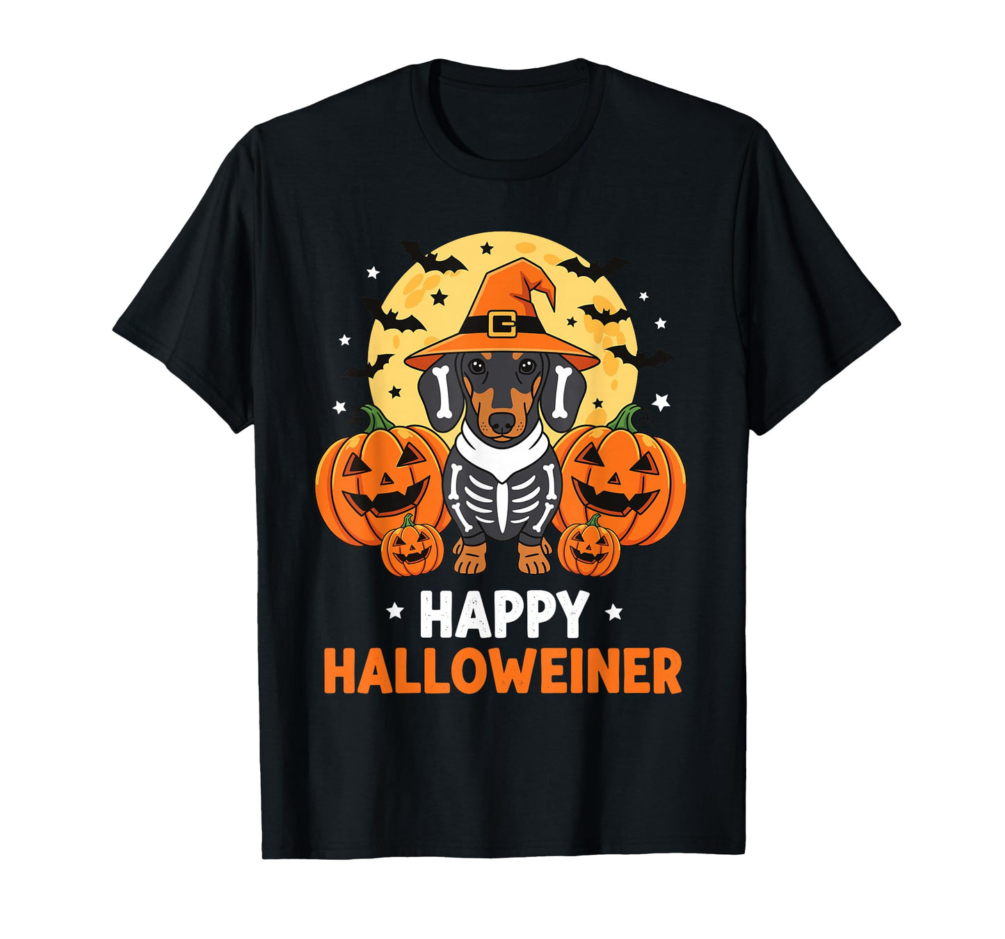 Happy Halloweiner Funny Halloween Dachshund Witch Skeleton T-Shirt