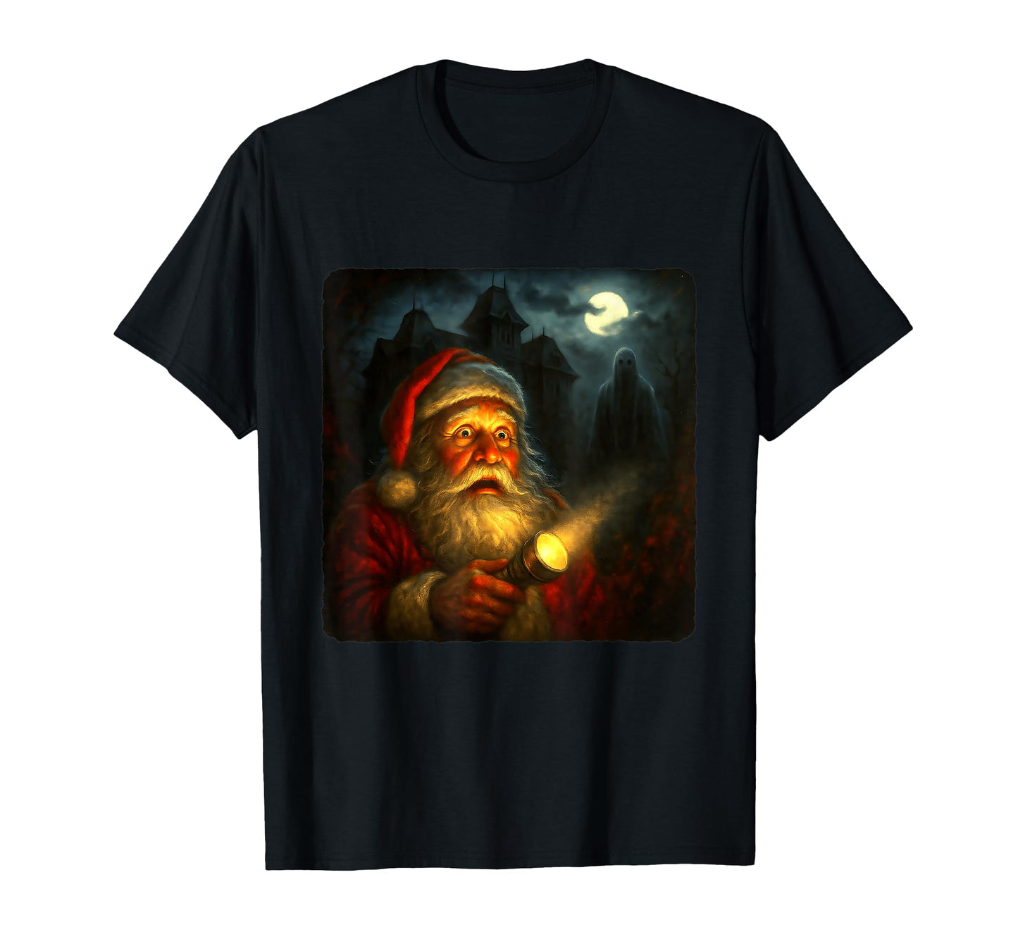 Santa Claus Scary Horror Night Flashlight Halloween Ghost T-Shirt
