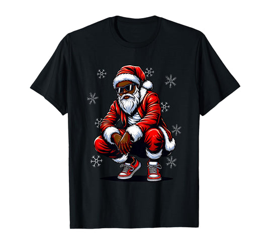 African American Christmas Pajama Xmas Afro Santa Claus PJ T-Shirt