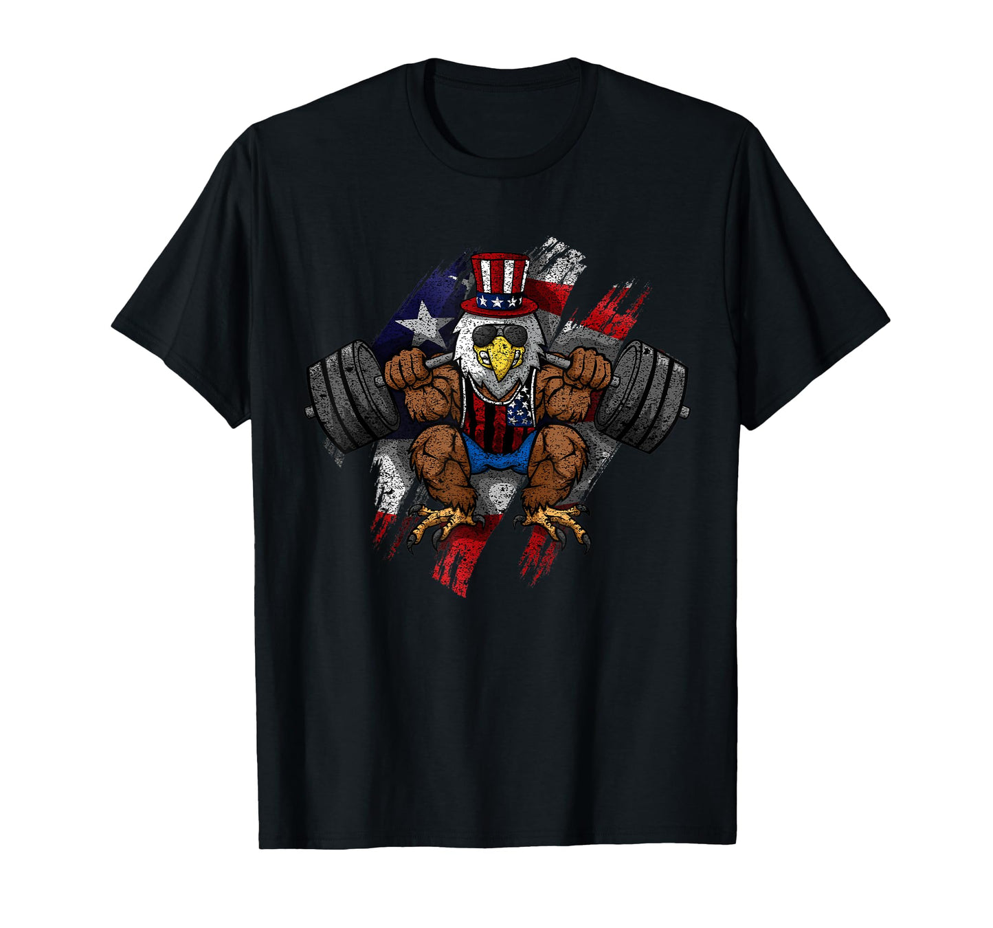 American Flag Muscular Bald Eagle Bike Flexing Uncle Sam Women Kids Men T-Shirt