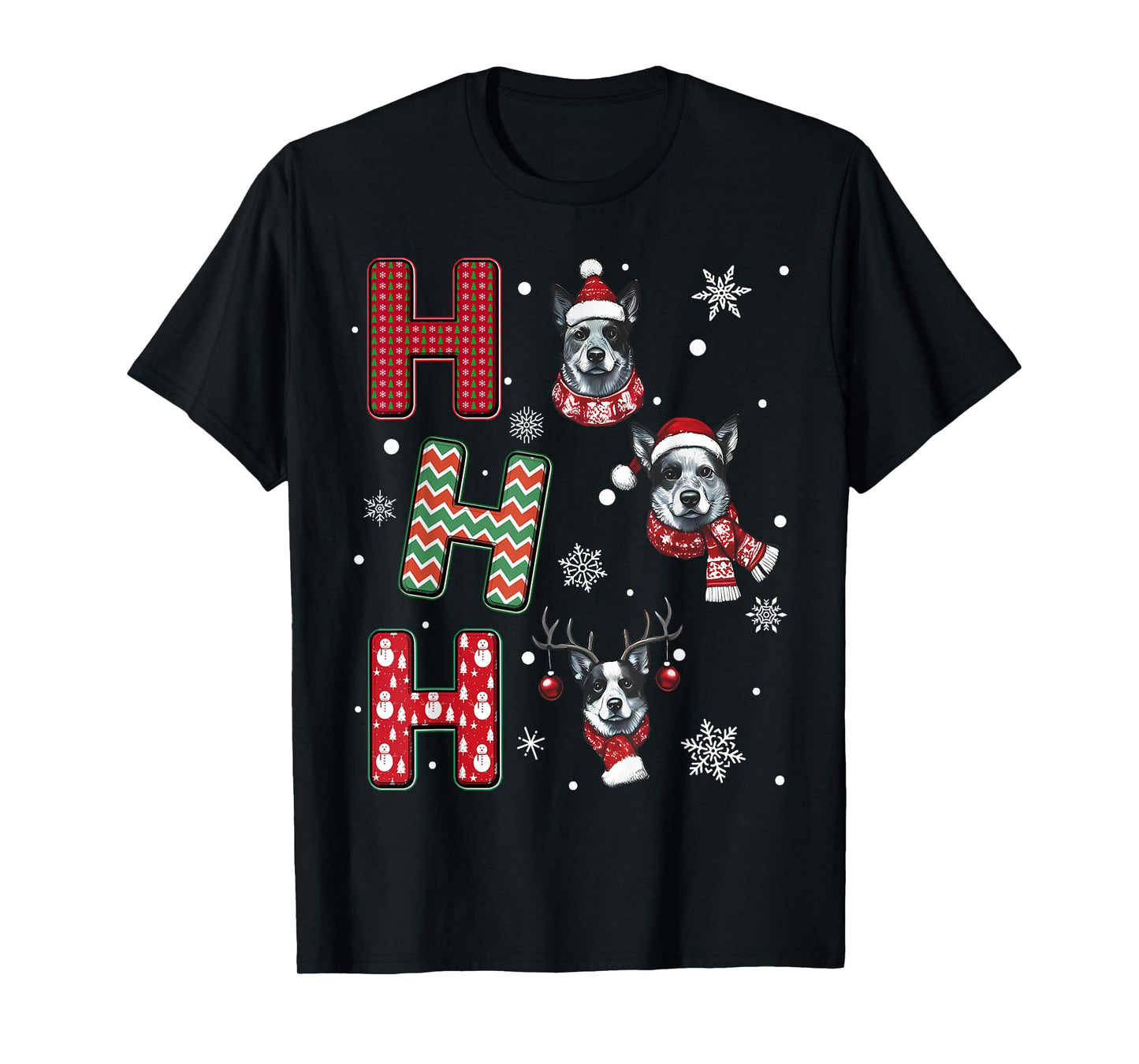 Ho Ho Ho Blue Heeler Dog Matching Christmas Santa Elf Xmas T-Shirt