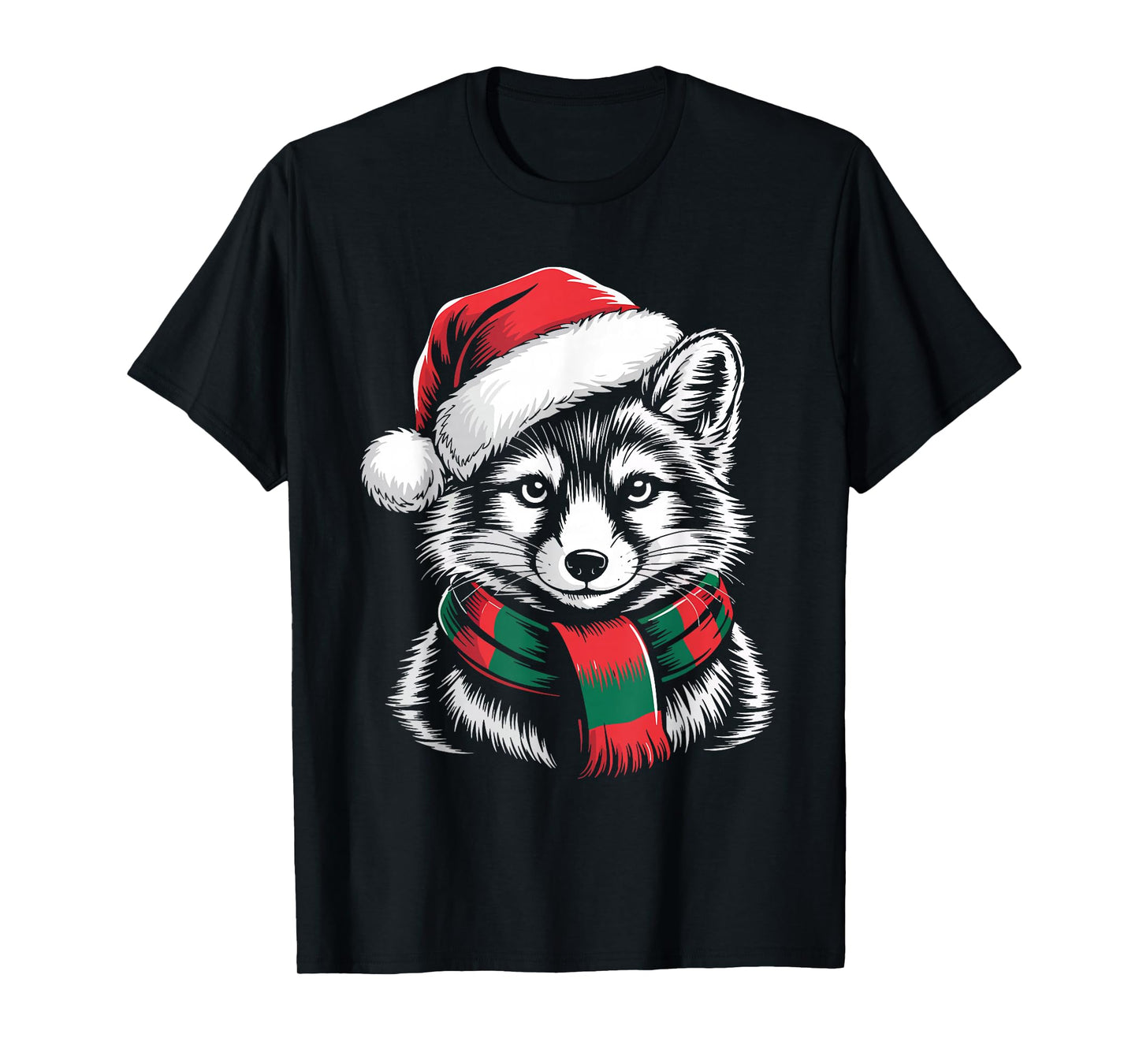 Arctic Fox Xmas Santa Hat Scarf Christmas Costume T-Shirt
