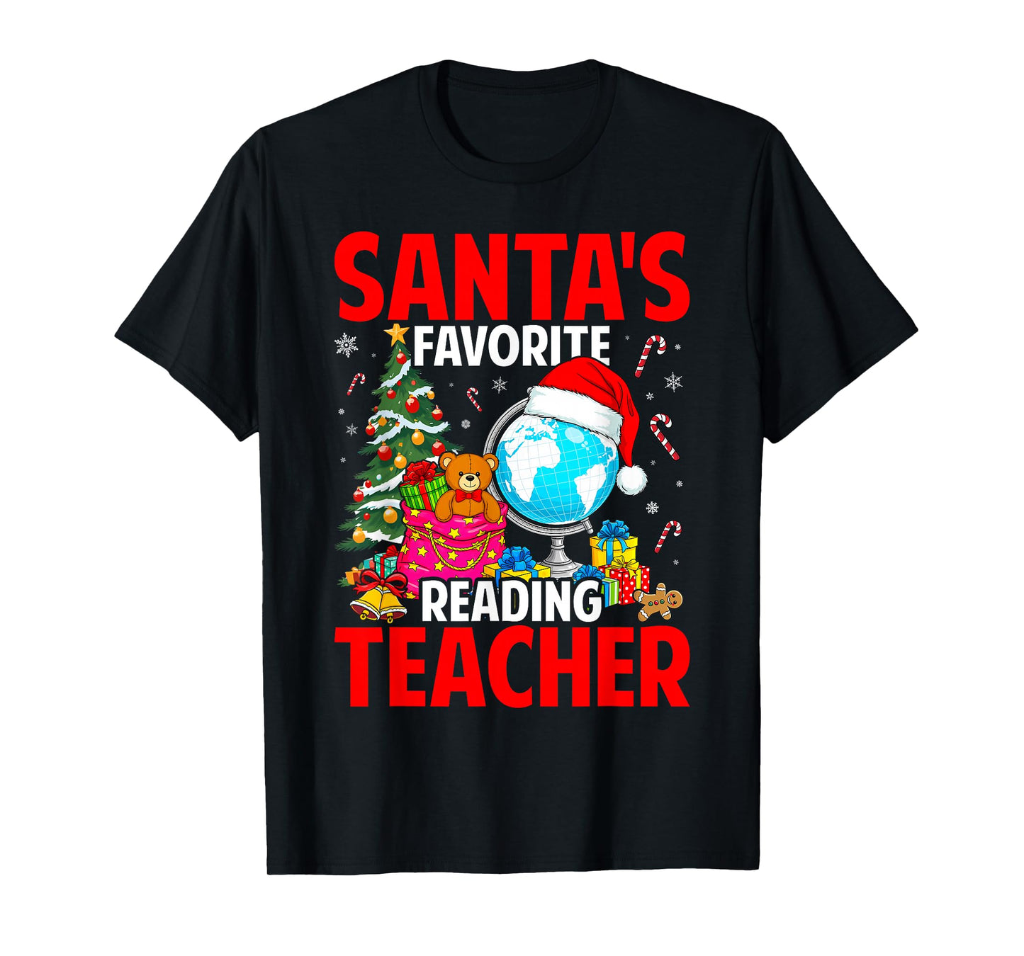 Santa's Favorite Reading Teacher Xmas Light Hat Christmas T-Shirt